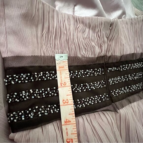 BCBGMAXAZRIA Rose Silk Ruffle Halter Tearose Pink Dress Beaded Tulle Belt 2 XS - Picture 7 of 12